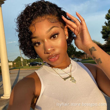 Wholesale Price Short Curly Pixie Cut Bob Wigs Lace Front Wigs Indian Hair Curly Human Hair Frontal Wigs